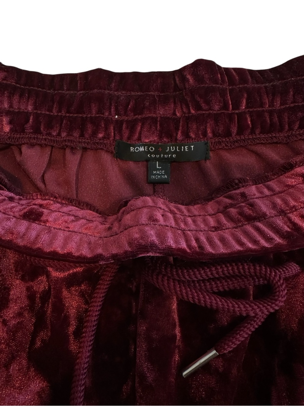 Romeo & Juliet Velvet Drawstring Joggers - Burgundy - Picture 11 of 13